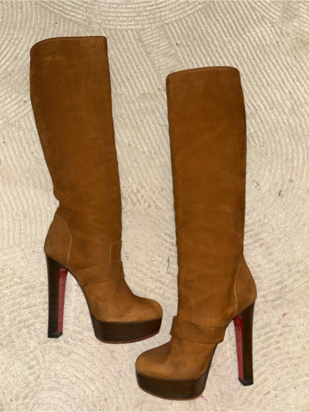 Christian Louboutin Brown Suede Platform Knee-High Boots - Picture 3 of 7